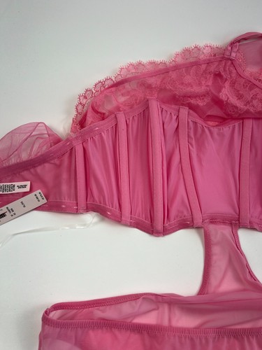 Victoria's Secret Body Netz & Stickerei mit Bustier BH Pink XL Neu mit Etikett - Bild 7 von 9