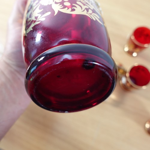 VINTAGE Bohemain Ruby and Gold Trim Glass Decanter WITH GLASSES - Bild 9 von 11