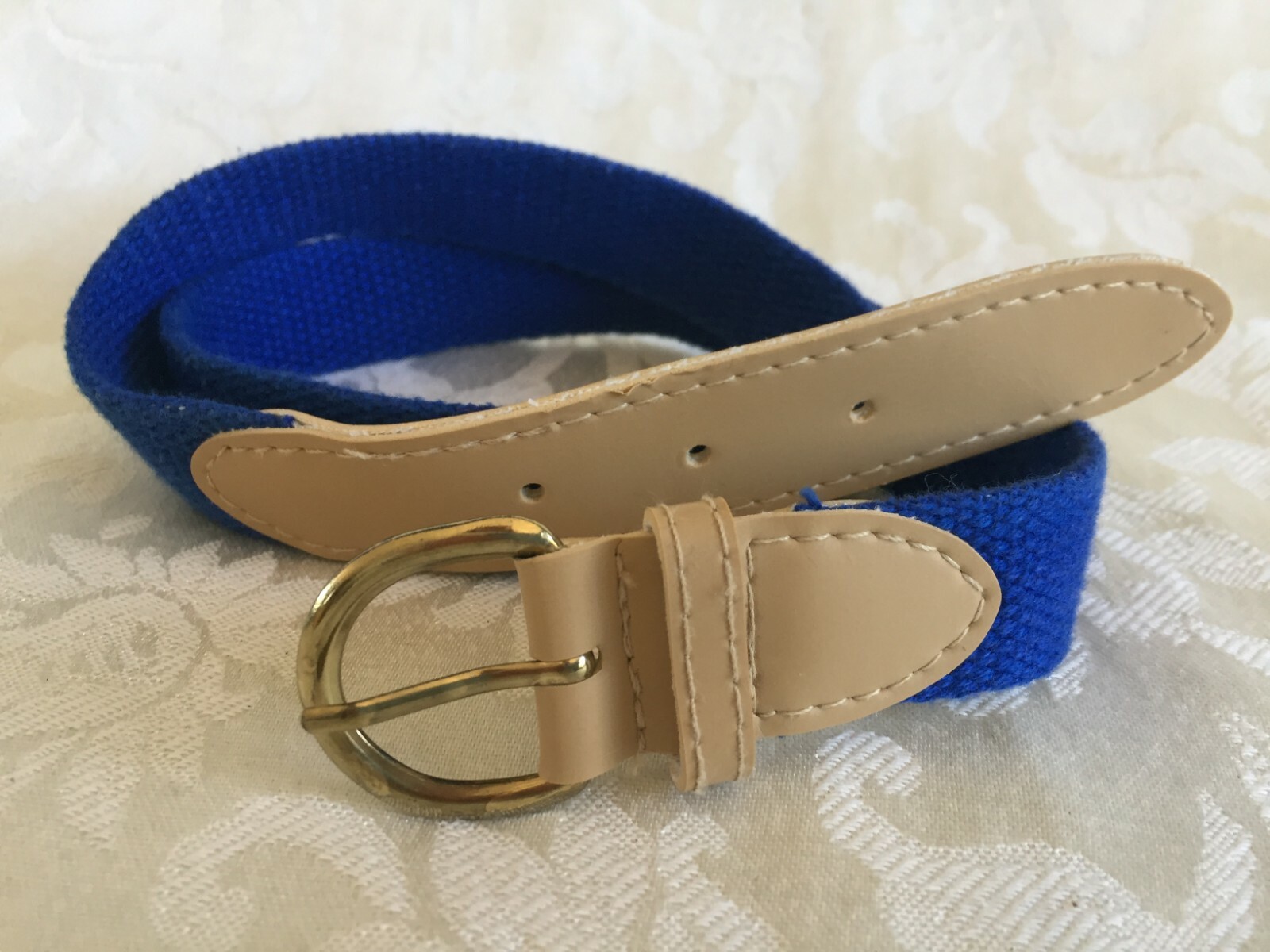 Women's Canvas Belt Royal Blue Tan 27" Woven Gem