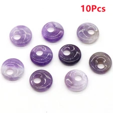 10Pcs 18x5mm Natural Amethyst Eccentric Circle Round Large Hole Pendant HT1437