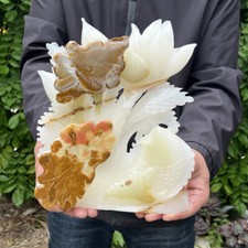 6.56lb Natural jade.hetian jade.Hand-carved.Exquisite Goldfish lotus  211