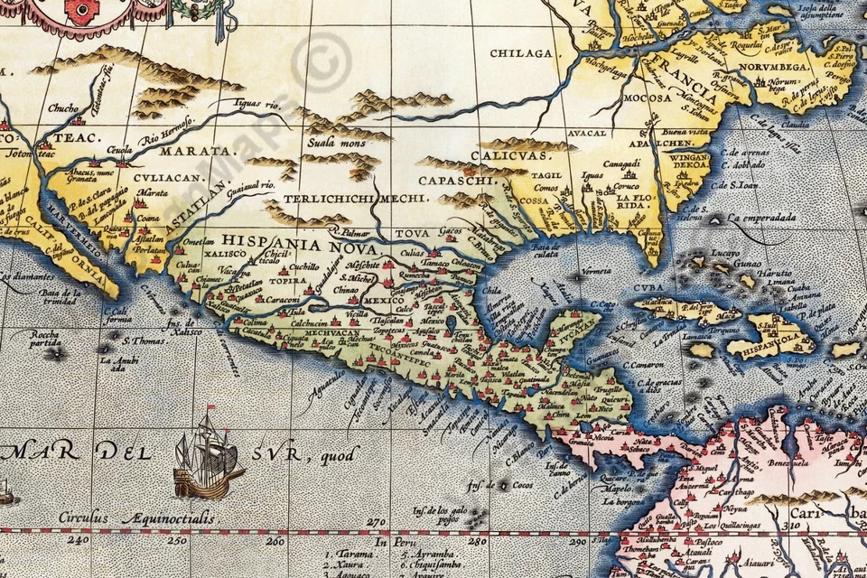 America North & South United States early old map Ortellus 1595 art print poster - Image 3 of 4