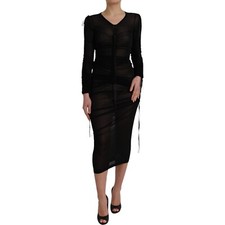 DOLCE & GABBANA Dress Black Sheer Bodycon Sheath Midi IT36/US2/XS RRP 2630usd