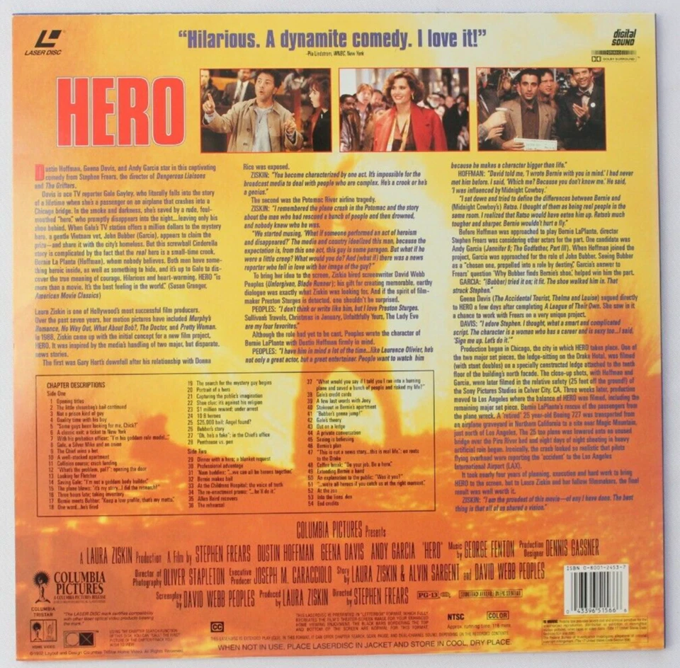 HERO, DELUXE WIDESCREEN VERSION, DUSTIN HOFFMAN (laserdisc) LD *QUICK SHIP* - Image 2 of 2