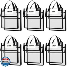 Teling Thick Clear Book Pouches with Blank Name Tags and Handles Book Bags Or