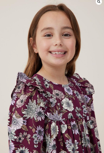 Cotton:On Kids Holly Long Sleeve Dress Vintage Berry / Annie Floral Size 9-10 - Picture 3 of 5