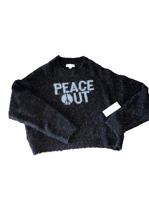Spiritual Gangster Sweater Size XL Womens Black Peace Out Beatrice Confetti