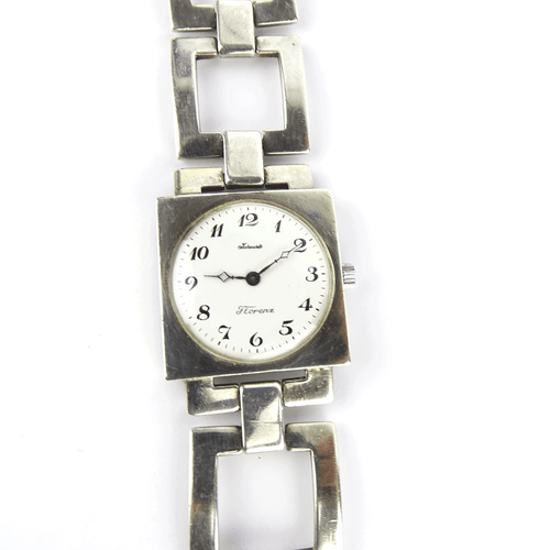 Armband Uhr Silber 🔲 Franz Scheurle, Watch Bracelet, BOHO Vintage Design 1960er - Bild 4 von 12
