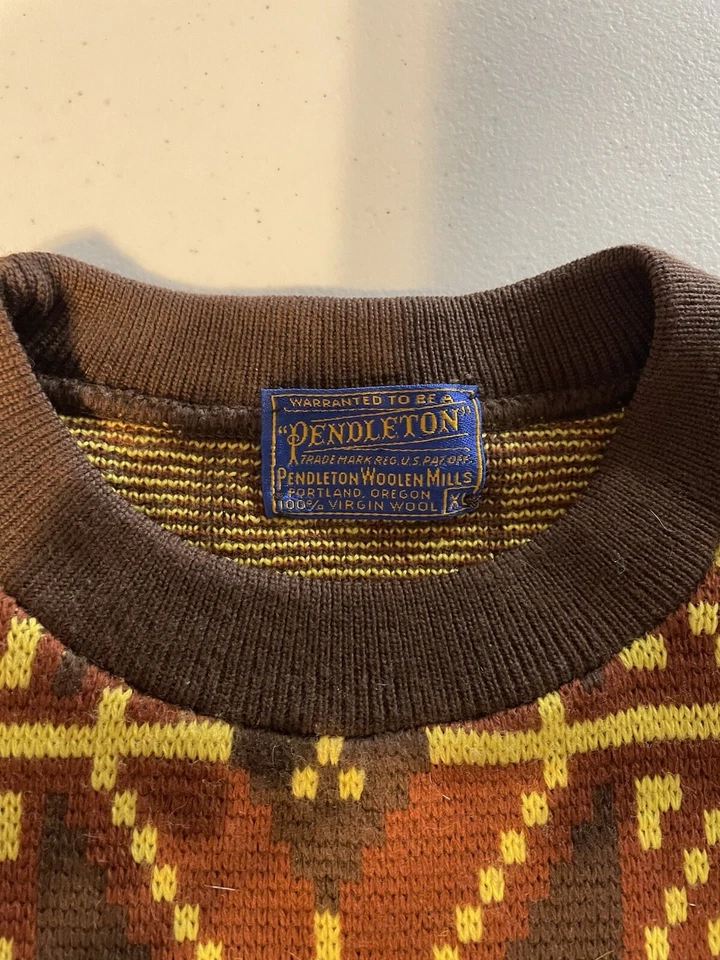Pendleton Sweater Mens XL Aztec Native Southwestern Yellowstone Brown Yellow - Image 3 of 3