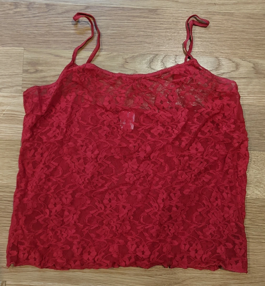 NEW Red Mesh Lace Tank Top Undershirt DKNY Size L 8 12 14 Stretchy Camisole  Cami