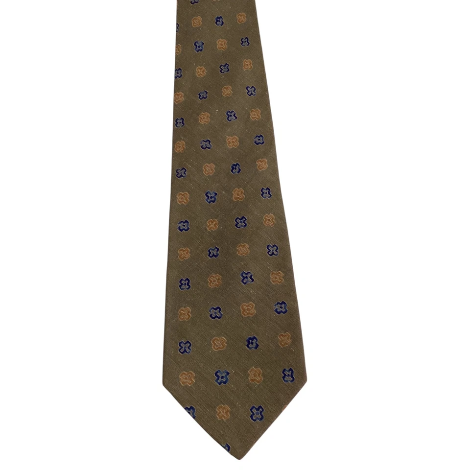 Corbata de hombre ALTEA 100 % seda ITALIA diseñador geométrico marrón/azul/naranja usada en excelente estado Foto 2 de 3