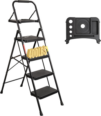 4-Step Ladder, Folding Step Stool with Tool Platform, Wide Anti-Slip Pedals, Max