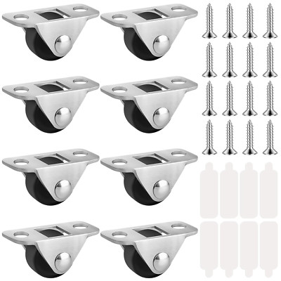 8PCS Mini Fixed Rolling Caster Wheels, 0.5 Inch Low Profile Metal & Rubber