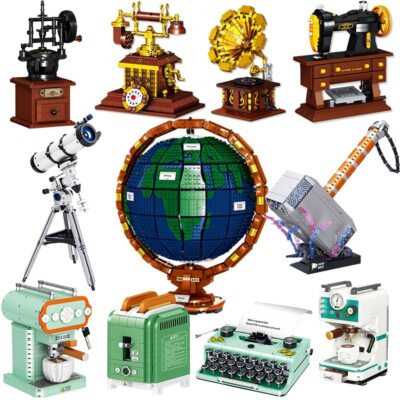 Classic Creative Ideas Globe Typewriter Hammer Building Blocks Mini Bricks Coffe