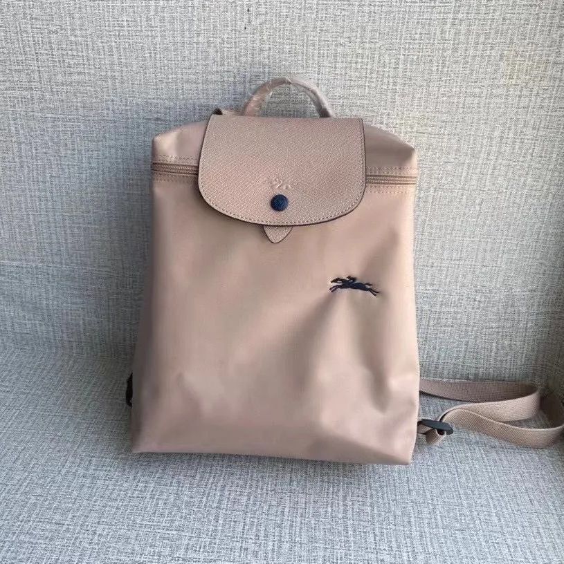 Longchamp Le Pliage Pink Beige Nylon Leather Backpack