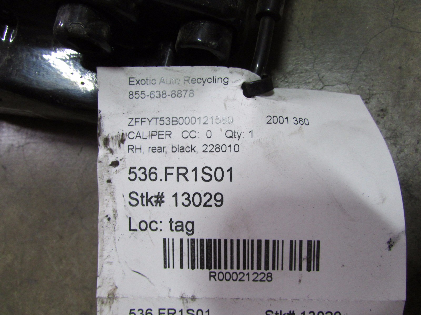 Ferrari 360, F430, RH, Right Rear Brake Caliper, Black, P/N 165861 s/c 228010