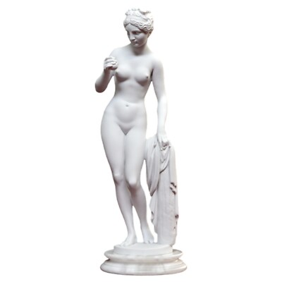 Venus Mit Apfel Tischskulptur Aus Weißem Marmor Mit Alabasterbasis H 40Cm