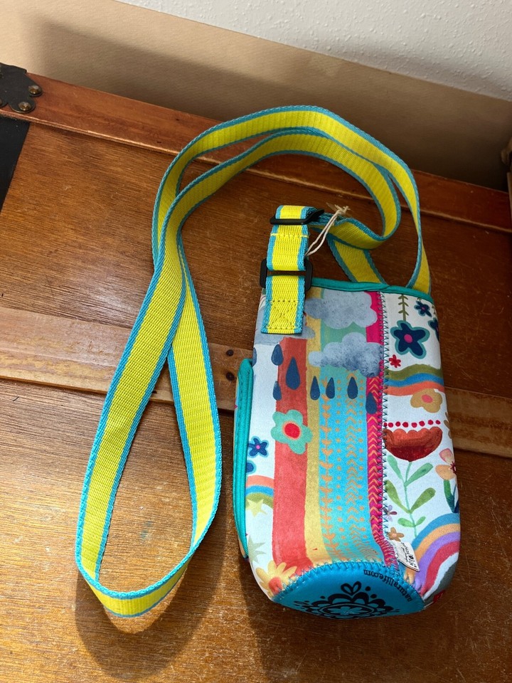 Natural Life DO GOOD THINGS Aqua Yellow w SUN & Flowers Water Bottle