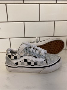 vans old skool glitter checkerboard silver true white