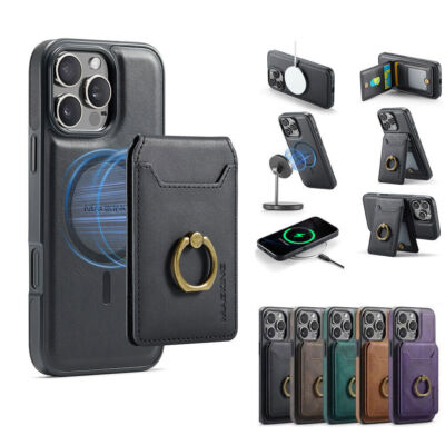 Leather Magnetic Charge Ring Card Slot Phone Case For iPhone 16 Pro Max 15 14