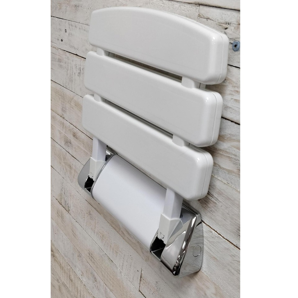 EcoSpa Folding Shower Seat Wall Mounted in White & Chrome Bathroom