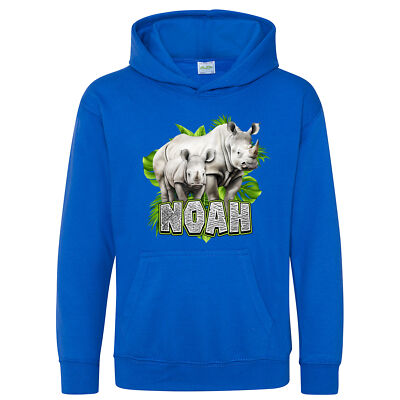 Personalisierter Safari Nashorn Kinder Hoodie Geschenk Jungen und Mädchen individueller Name Chri...