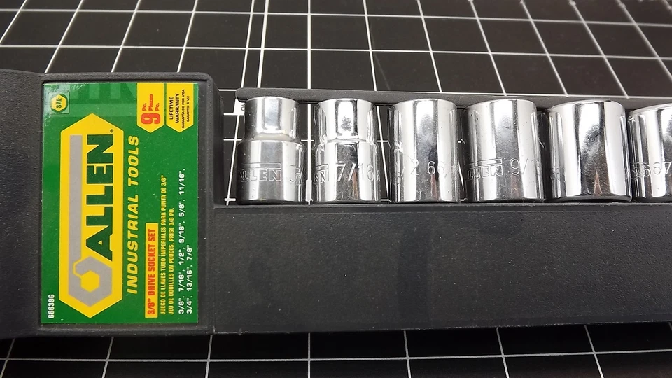 New Allen Industrial Tools 3/8 Drive 9pc Socket Set 3/8 - 7/8 SAE 66639G - Image 3 of 4