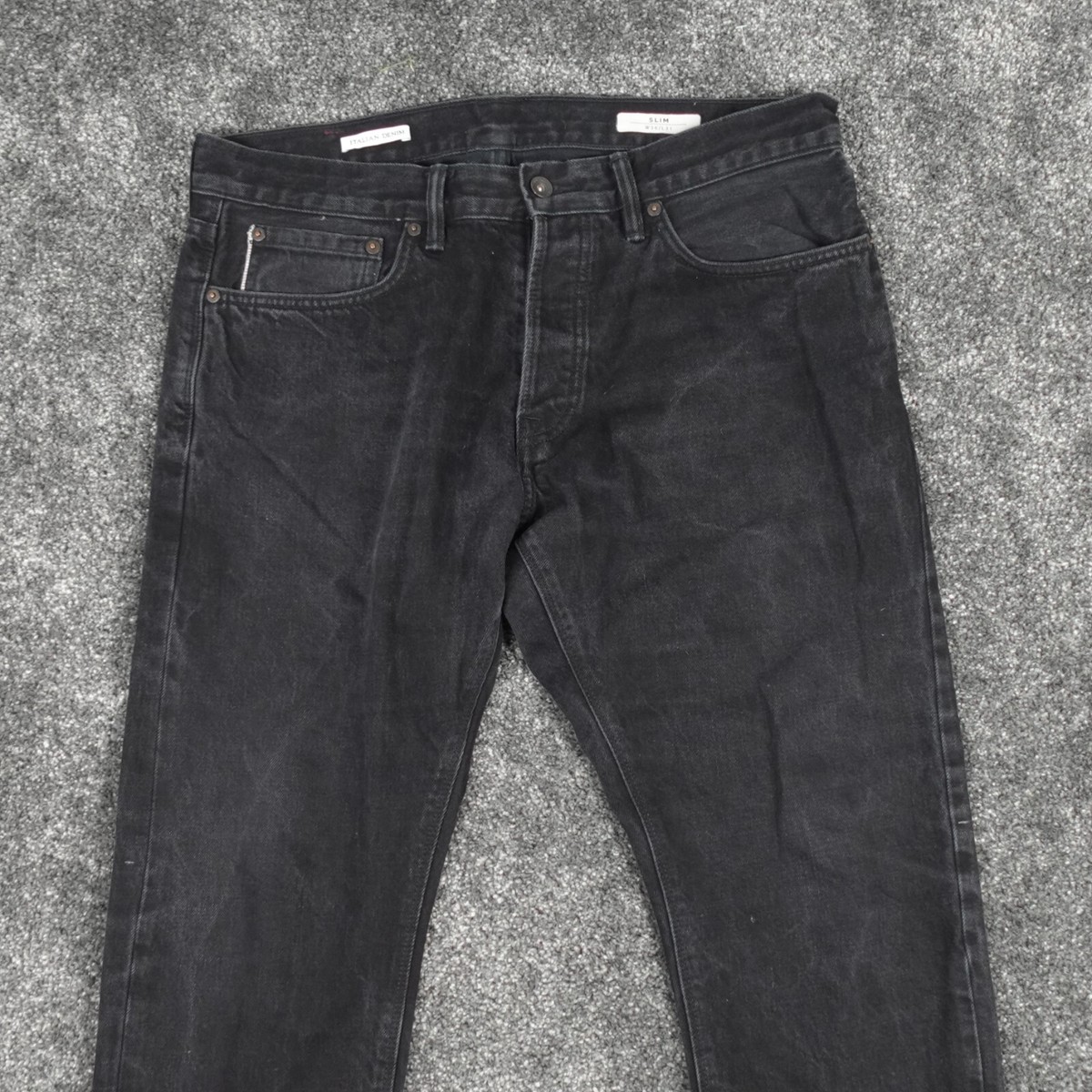 Marks Spencer Jeans Mens 36 36x31 Black Selvedge Slim Fit Button