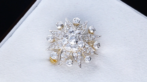 Antique 5.88Ct Diamond and Silver Star Brooch Circa 1910 - Video 1 of 1