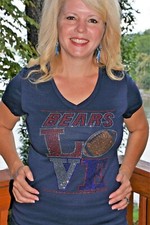 Bears Football Love rhinestone bling shirt XS S M L XL XXL 1X 2X 3X 4X 5X blue