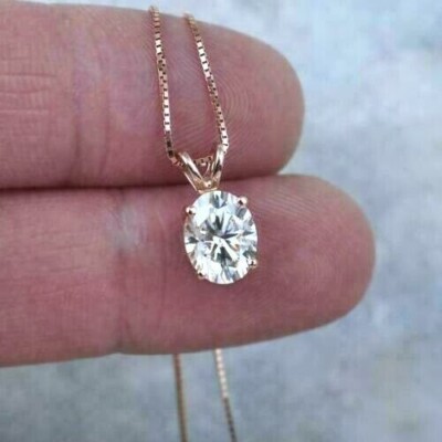 2 Ct Oval Cut Moissanite Women's Pendant Necklace 14K Rose Gold Plated Silver