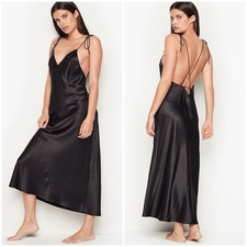 NWOT Victoria's Secret Black Satin Slip Maxi Dress Spaghetti Strap Backless S