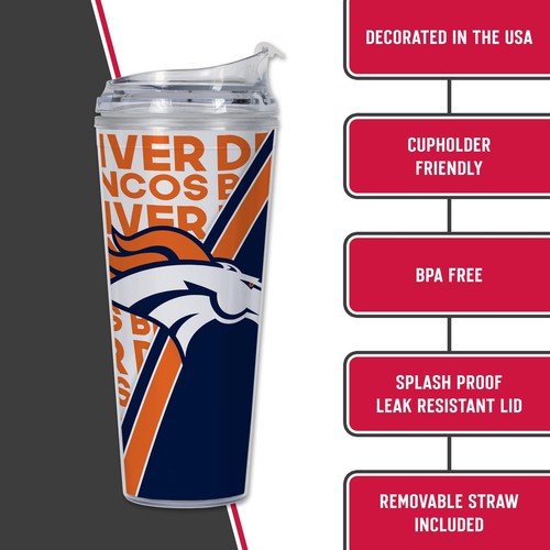 NFL Football Denver Broncos 24oz Acrylic Tumbler with Hinged Lid - Picture 6 of 9