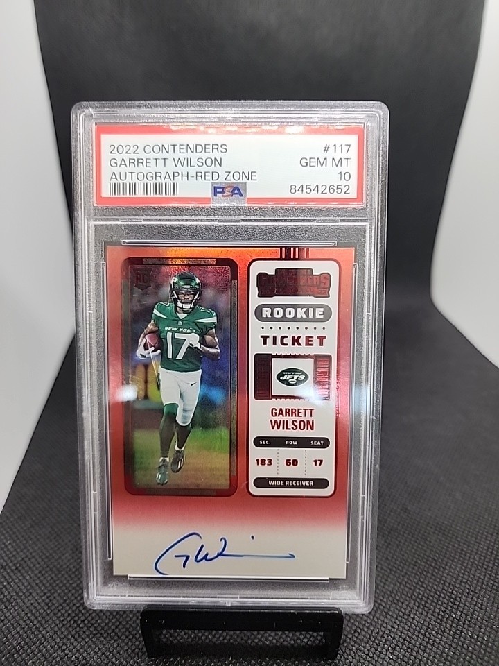2022 CONTENDERS OPTIC AUTO-RED #117 GARRETT WILSON ROOKIE RC PSA 10