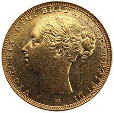 1885-M Queen Victoria Young Head Gold Sovereign - NO BP - RARE