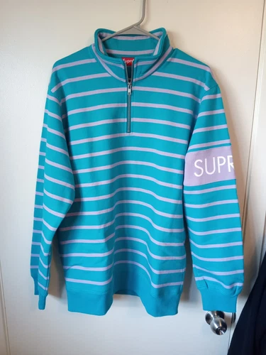 Pull demi zip rayé Supreme sarcelle/violet clair FW16 taille L