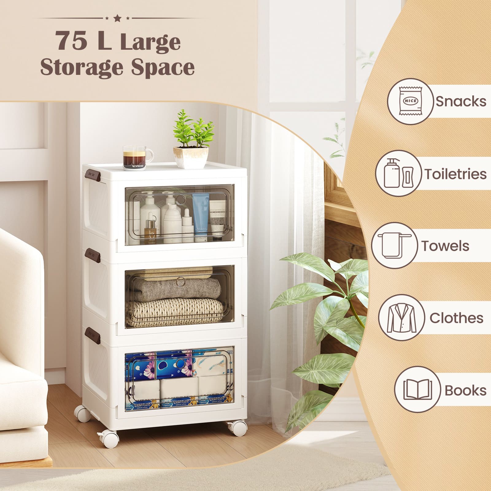 3 Pack 75L Collapsible Storage Bins Stackable Organizer Boxes