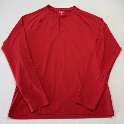 Rhone Men's Henley Long Sleeve Shirt Golf Performance Activewear Red Medium