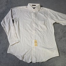 TGIF by Arrow Mens 16 32-33 Button Down Shirt White Brown Pinstripe Vintage NOS