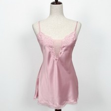 VTG Victorias Secret Slip Womens M Pink Satin Lace Slit Fairy Coquette 2000s Y2K