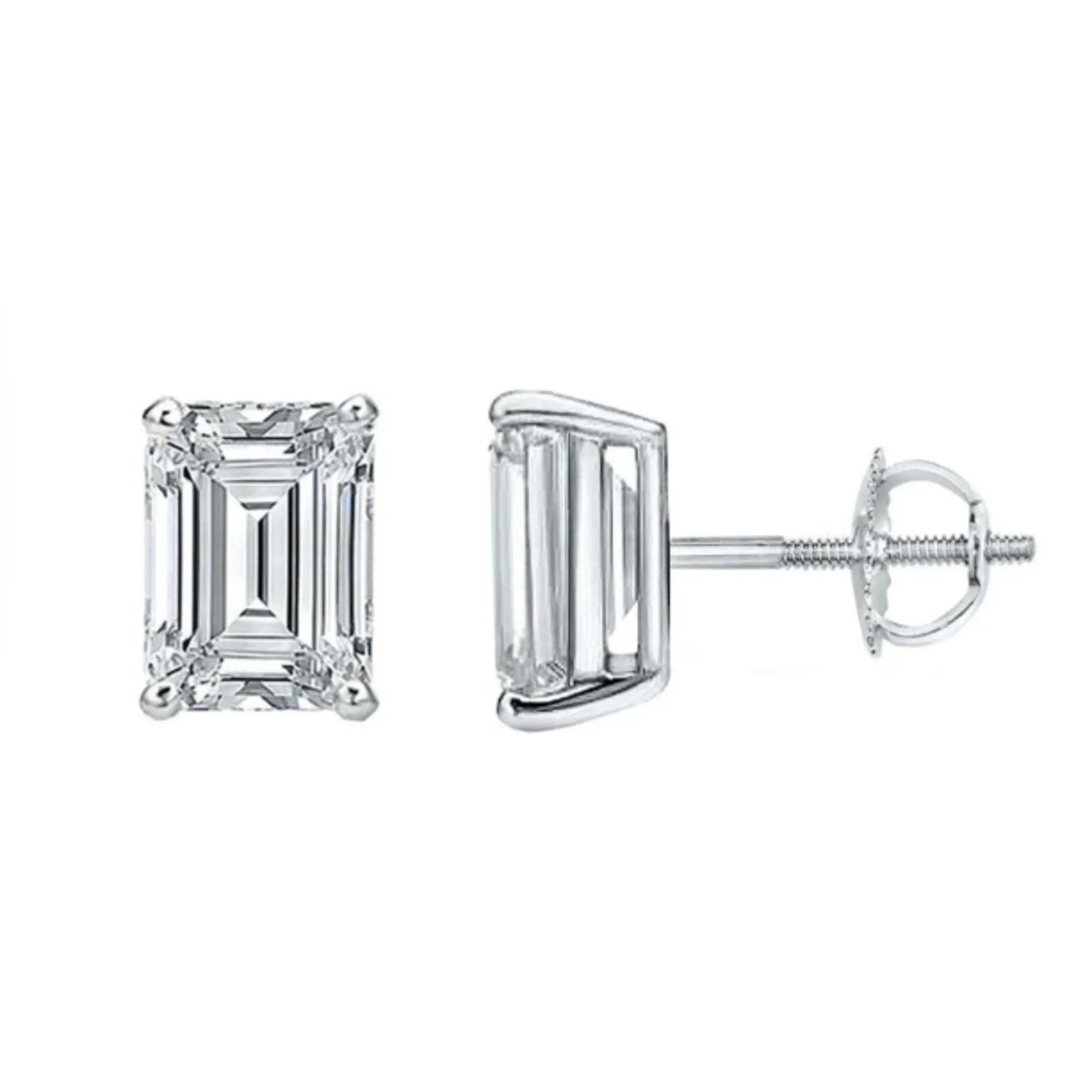 Four Prong Emerald Cut Lab Grown Diamond Stud Earrings 14K White Gold 1.03Cttw