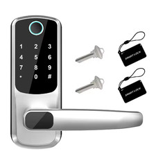 Silver Smart Door Lock Wifi Biometric Fingerprint Touch Password Digital Keyless