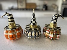 MACKENZIE CHILDS AUTUMN SPICE CAPIZ PUMPKINS WITH WITCH HAT, SET OF 3
