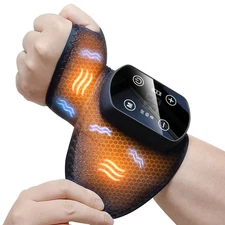 USB Rechargeable Heated Wrist Massager with Vibration Hand Brace for Pain Relief