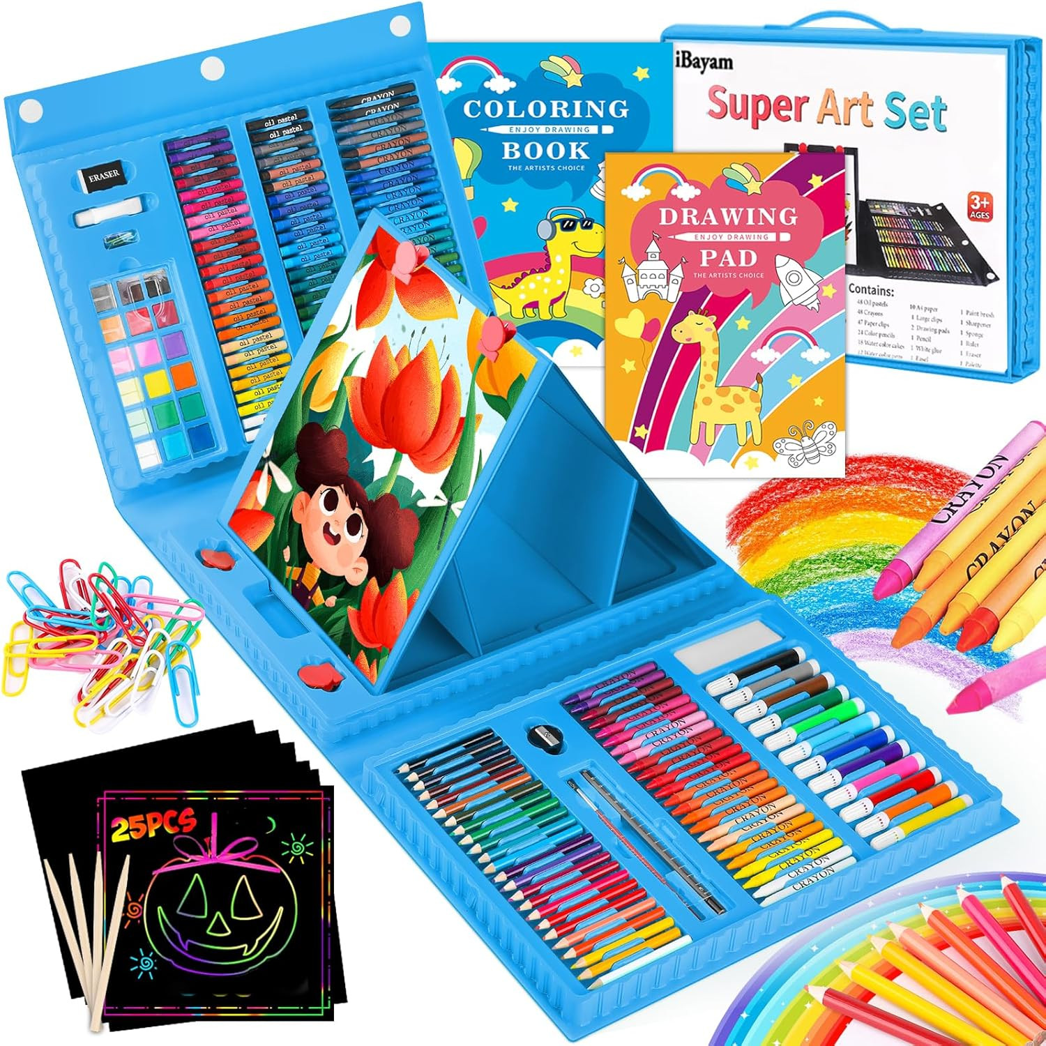 251-Piece Art Case Set for Kids with Easel, Sketchbook, and Crayons
