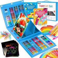 251-Piece Art Case Set for Kids with Easel, Sketchbook, and Crayons