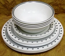 18 pc. Corelle USA  CITY BLOCK black/white dinner/lunch/bread plates & bowls