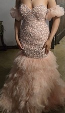 Blush Pink Beaded Mermaid Prom Dress strapless Tulle Formal Gown
