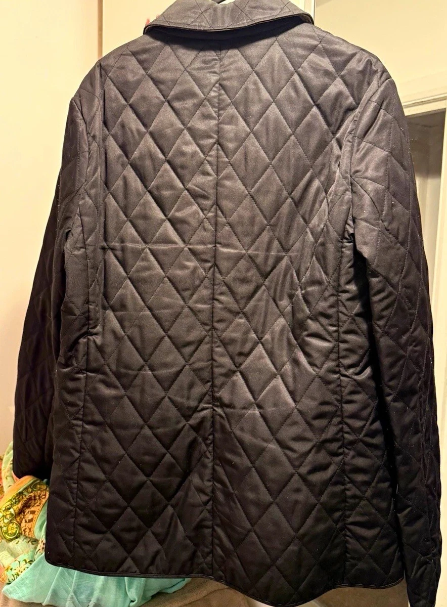 Chaqueta a presión acolchada negra para mujer Burberry Brit con forro a cuadros UK 6 2M