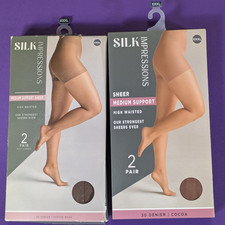   Lot of 2 Silk Impressions Pantyhose XXXL 4 Pairs Medium Support Sheer 30 Denier